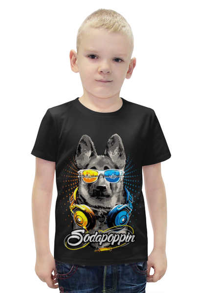 Заказать детскую футболку в Москве. Футболка с полной запечаткой для мальчиков Собака меломан от ПРИНТЫ ПЕЧАТЬ  - готовые дизайны и нанесение принтов.