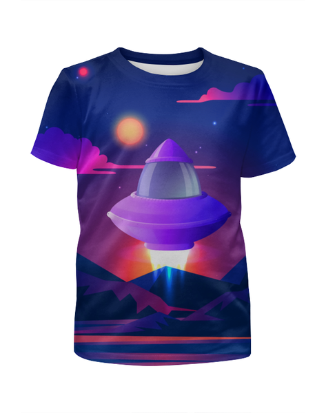 Заказать детскую футболку в Москве. Футболка с полной запечаткой для мальчиков Космический корабль  от T-shirt print  - готовые дизайны и нанесение принтов.