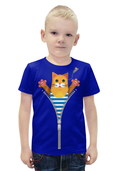 Заказать детскую футболку в Москве. Футболка с полной запечаткой для мальчиков Кот в тельняшке с мышкой от IrinkaArt  - готовые дизайны и нанесение принтов.
