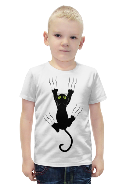 Заказать детскую футболку в Москве. Футболка с полной запечаткой для мальчиков Прикольный кот от Amerikanka - готовые дизайны и нанесение принтов.