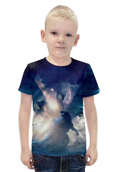 Заказать детскую футболку в Москве. Футболка с полной запечаткой для мальчиков Годзилла от EDJEY  - готовые дизайны и нанесение принтов.
