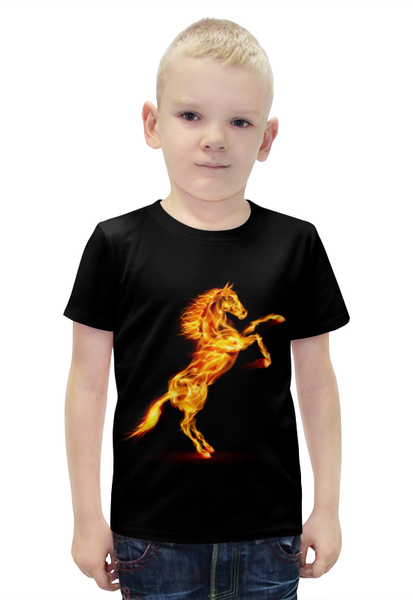 Заказать детскую футболку в Москве. Футболка с полной запечаткой для мальчиков Огненная лошадь от Ирина - готовые дизайны и нанесение принтов.
