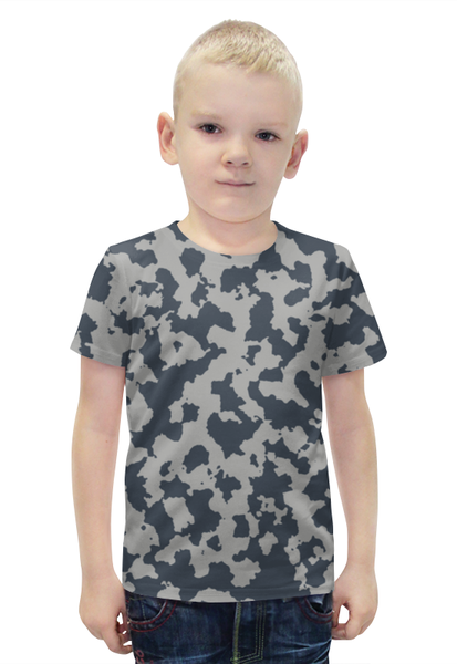 Заказать детскую футболку в Москве. Футболка с полной запечаткой для мальчиков Сине-Серый Камуфляж от armyshop - готовые дизайны и нанесение принтов.
