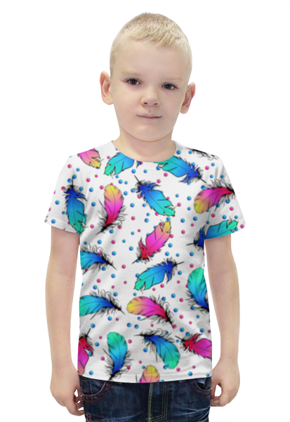 Заказать детскую футболку в Москве. Футболка с полной запечаткой для мальчиков Яркие перья от valezar - готовые дизайны и нанесение принтов.