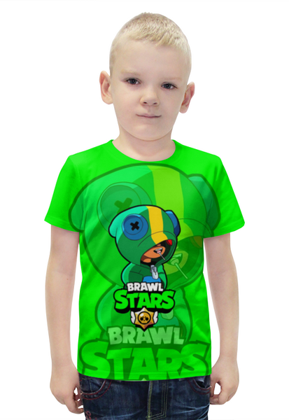 Заказать детскую футболку в Москве. Футболка с полной запечаткой для мальчиков Brawl Stars Leon от weeert - готовые дизайны и нанесение принтов.