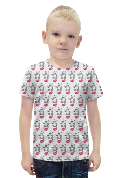 Заказать детскую футболку в Москве. Футболка с полной запечаткой для мальчиков Панда с сердечком от Amerikanka - готовые дизайны и нанесение принтов.