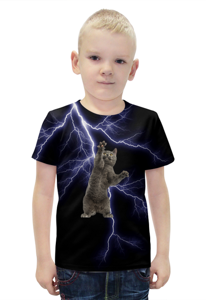 Заказать детскую футболку в Москве. Футболка с полной запечаткой для мальчиков  Кот и молния от THE_NISE  - готовые дизайны и нанесение принтов.