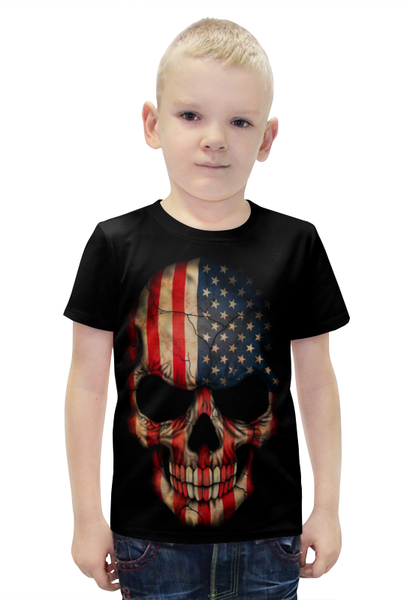 Заказать детскую футболку в Москве. Футболка с полной запечаткой для мальчиков Череп/Флаг США от Leichenwagen - готовые дизайны и нанесение принтов.