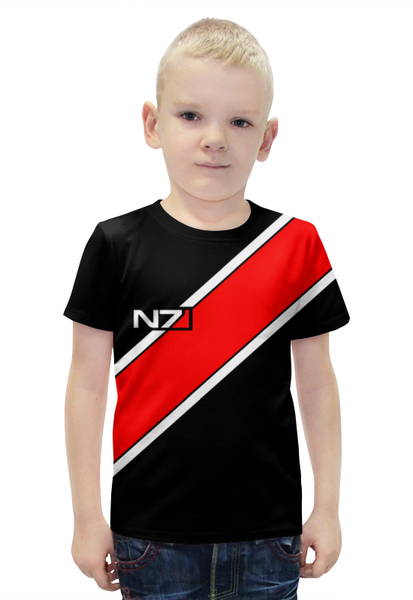Заказать детскую футболку в Москве. Футболка с полной запечаткой для мальчиков N7 mass effect от galaxy secret - готовые дизайны и нанесение принтов.