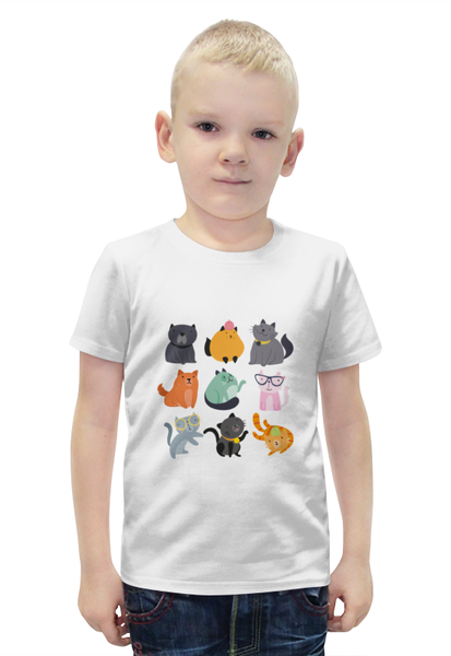 Заказать детскую футболку в Москве. Футболка с полной запечаткой для мальчиков Цветные кошки от Yaroslava - готовые дизайны и нанесение принтов.