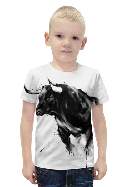 Заказать детскую футболку в Москве. Футболка с полной запечаткой для мальчиков Чёрный бык от printik - готовые дизайны и нанесение принтов.