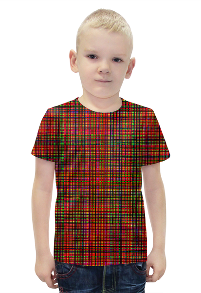 Заказать детскую футболку в Москве. Футболка с полной запечаткой для мальчиков glitch art (красная сетка) от Wax  - готовые дизайны и нанесение принтов.