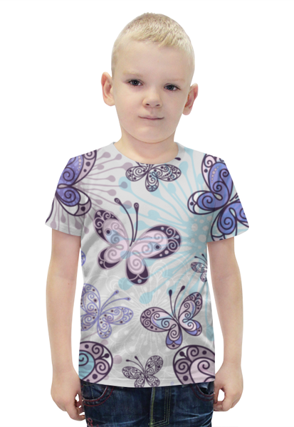 Заказать детскую футболку в Москве. Футболка с полной запечаткой для мальчиков Фиолетовые бабочки от weeert - готовые дизайны и нанесение принтов.