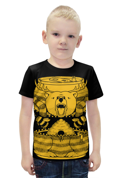 Заказать детскую футболку в Москве. Футболка с полной запечаткой для мальчиков Bear Beer /Медведь от crash - готовые дизайны и нанесение принтов.
