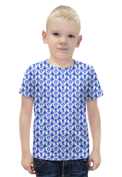 Заказать детскую футболку в Москве. Футболка с полной запечаткой для мальчиков голубые цветы от THE_NISE  - готовые дизайны и нанесение принтов.
