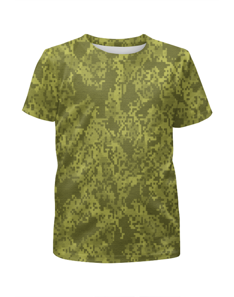 Заказать детскую футболку в Москве. Футболка с полной запечаткой для мальчиков Зелёный Пиксельный Камуфляж от armyshop - готовые дизайны и нанесение принтов.