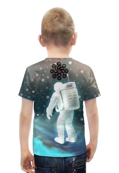 Заказать детскую футболку в Москве. Футболка с полной запечаткой для мальчиков Космический путешественник от LeshiyStudio - готовые дизайны и нанесение принтов.