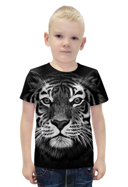Заказать детскую футболку в Москве. Футболка с полной запечаткой для мальчиков Белый Тигр от printik - готовые дизайны и нанесение принтов.