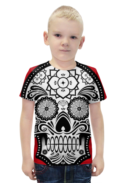 Заказать детскую футболку в Москве. Футболка с полной запечаткой для мальчиков Santa Muerte skull от scoopysmith - готовые дизайны и нанесение принтов.