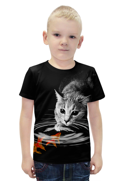 Заказать детскую футболку в Москве. Футболка с полной запечаткой для мальчиков Кот и Рыбки от printik - готовые дизайны и нанесение принтов.