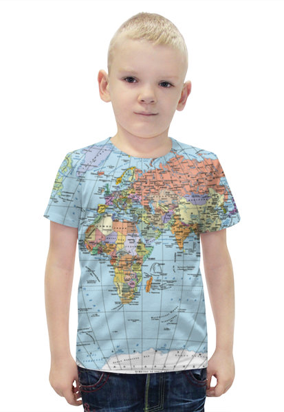 Заказать детскую футболку в Москве. Футболка с полной запечаткой для мальчиков Карта мира от Елена Гришина - готовые дизайны и нанесение принтов.