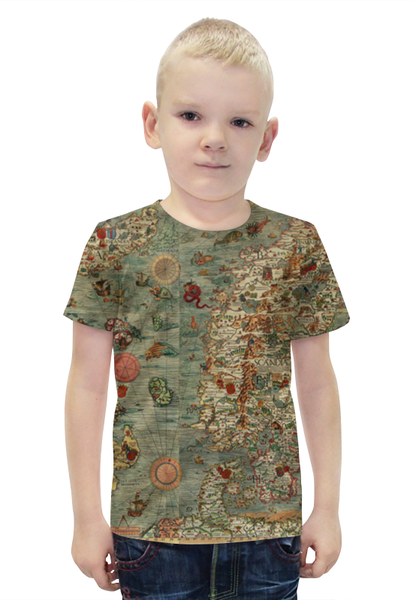 Заказать детскую футболку в Москве. Футболка с полной запечаткой для мальчиков OLD MAP от CoolDesign - готовые дизайны и нанесение принтов.