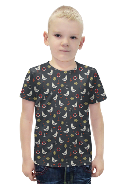 Заказать детскую футболку в Москве. Футболка с полной запечаткой для мальчиков Морская  от T-shirt print  - готовые дизайны и нанесение принтов.