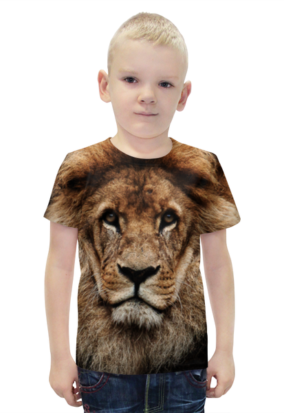Заказать детскую футболку в Москве. Футболка с полной запечаткой для мальчиков Лев - царь зверей от weeert - готовые дизайны и нанесение принтов.