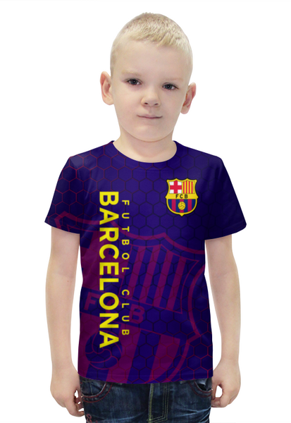 Заказать детскую футболку в Москве. Футболка с полной запечаткой для мальчиков Барселона от geekbox - готовые дизайны и нанесение принтов.