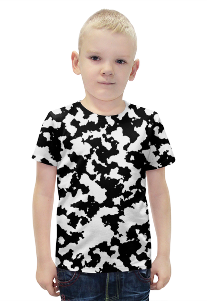 Заказать детскую футболку в Москве. Футболка с полной запечаткой для мальчиков Бело-Чёрный Камуфляж от armyshop - готовые дизайны и нанесение принтов.