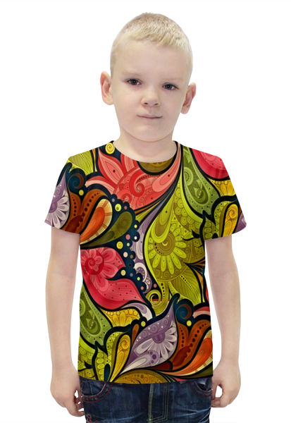 Заказать детскую футболку в Москве. Футболка с полной запечаткой для мальчиков Цветочная роспись от THE_NISE  - готовые дизайны и нанесение принтов.