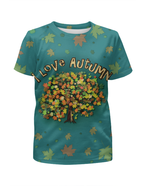 Заказать детскую футболку в Москве. Футболка с полной запечаткой для мальчиков Я люблю Осень от PolinaPo - готовые дизайны и нанесение принтов.