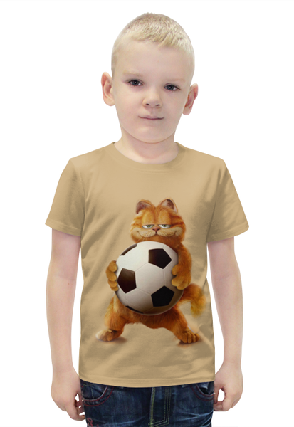 Заказать детскую футболку в Москве. Футболка с полной запечаткой для мальчиков Гарфилд футболист от ПРИНТЫ ПЕЧАТЬ  - готовые дизайны и нанесение принтов.