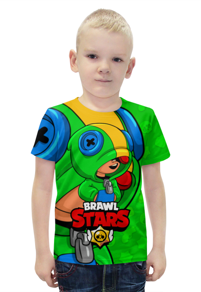Заказать детскую футболку в Москве. Футболка с полной запечаткой для мальчиков BRAWL STARS LEON от geekbox - готовые дизайны и нанесение принтов.