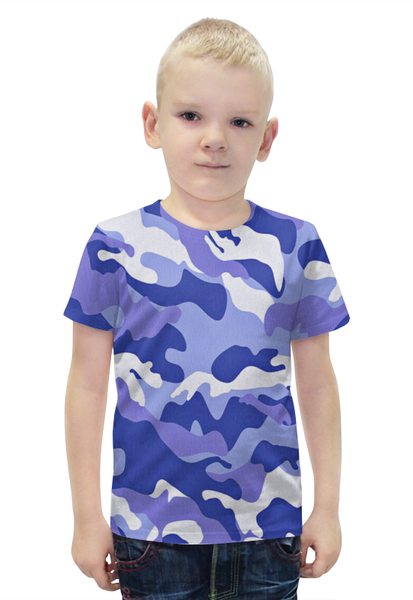 Заказать детскую футболку в Москве. Футболка с полной запечаткой для мальчиков Сине-Белый Камуфляж от armyshop - готовые дизайны и нанесение принтов.