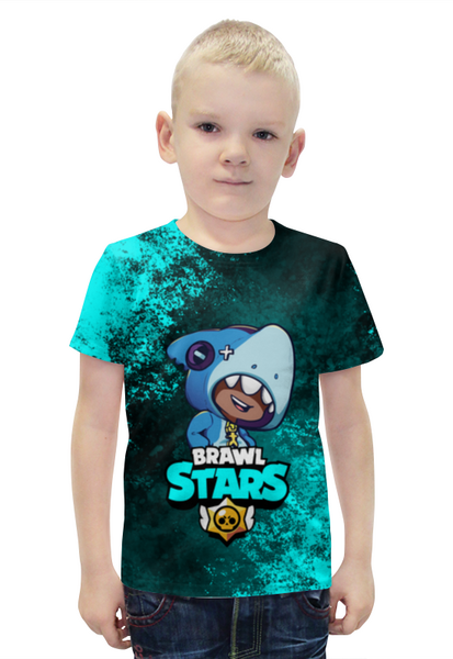 Заказать детскую футболку в Москве. Футболка с полной запечаткой для мальчиков Brawl Stars Leon Shark от weeert - готовые дизайны и нанесение принтов.