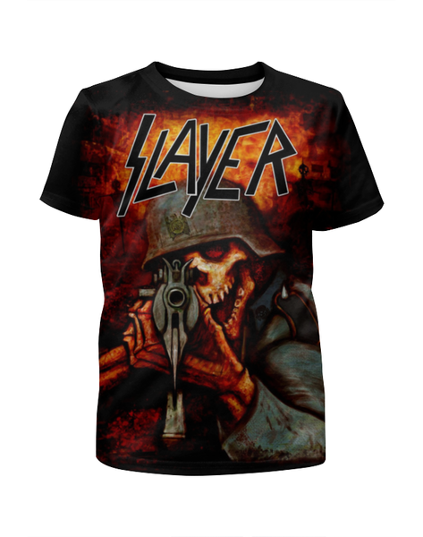 Заказать детскую футболку в Москве. Футболка с полной запечаткой для мальчиков Slayer Band от Leichenwagen - готовые дизайны и нанесение принтов.