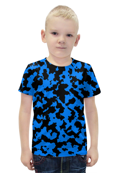 Заказать детскую футболку в Москве. Футболка с полной запечаткой для мальчиков Чёрно-Синий Камуфляж от armyshop - готовые дизайны и нанесение принтов.