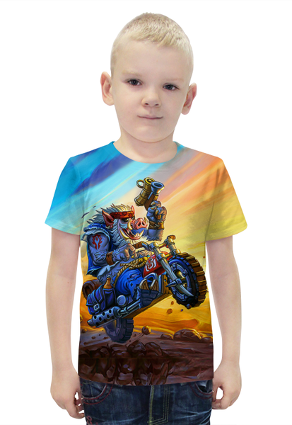 Заказать детскую футболку в Москве. Футболка с полной запечаткой для мальчиков BikerPig от balden - готовые дизайны и нанесение принтов.