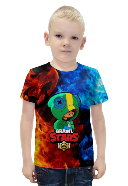 Заказать детскую футболку в Москве. Футболка с полной запечаткой для мальчиков Brawl Stars Leon от weeert - готовые дизайны и нанесение принтов.