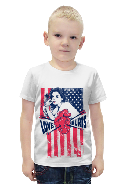 Заказать детскую футболку в Москве. Футболка с полной запечаткой для мальчиков Love Hurts от denis01001 - готовые дизайны и нанесение принтов.
