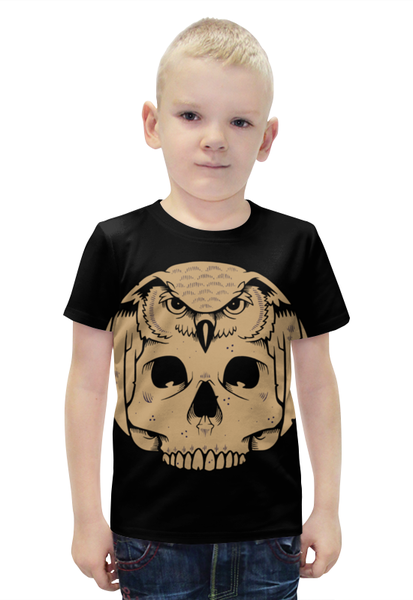 Заказать детскую футболку в Москве. Футболка с полной запечаткой для мальчиков OWL Scull / сова с черепом от crash - готовые дизайны и нанесение принтов.