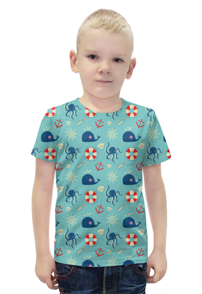 Заказать детскую футболку в Москве. Футболка с полной запечаткой для мальчиков Морские обитатели от BeliySlon - готовые дизайны и нанесение принтов.