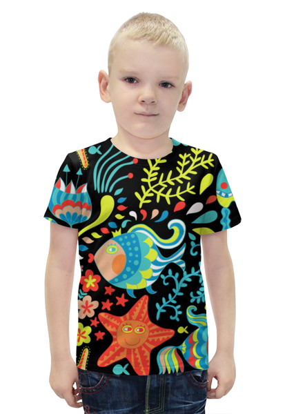 Заказать детскую футболку в Москве. Футболка с полной запечаткой для мальчиков Обитатели моря от Amerikanka - готовые дизайны и нанесение принтов.