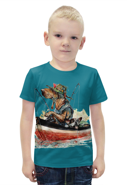 Заказать детскую футболку в Москве. Футболка с полной запечаткой для мальчиков Рыбалка от ПРИНТЫ ПЕЧАТЬ  - готовые дизайны и нанесение принтов.