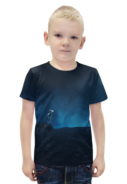 Заказать детскую футболку в Москве. Футболка с полной запечаткой для мальчиков Волк в горах от  PRO_DESIGN - готовые дизайны и нанесение принтов.