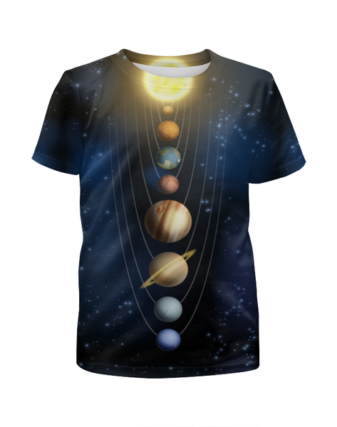 Заказать детскую футболку в Москве. Футболка с полной запечаткой для мальчиков Планеты солнечной системы от orca - готовые дизайны и нанесение принтов.