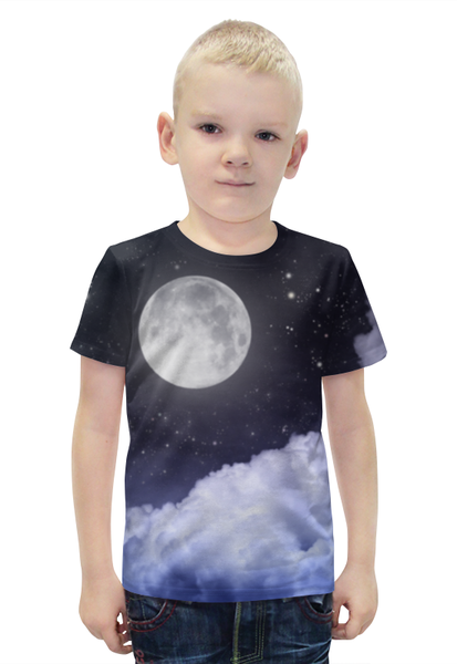 Заказать детскую футболку в Москве. Футболка с полной запечаткой для мальчиков Ночь и луна от weeert - готовые дизайны и нанесение принтов.
