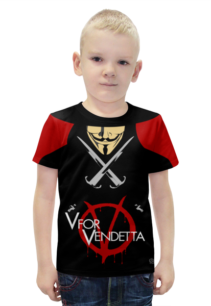 Заказать детскую футболку в Москве. Футболка с полной запечаткой для мальчиков V for Vendetta от OEX design - готовые дизайны и нанесение принтов.