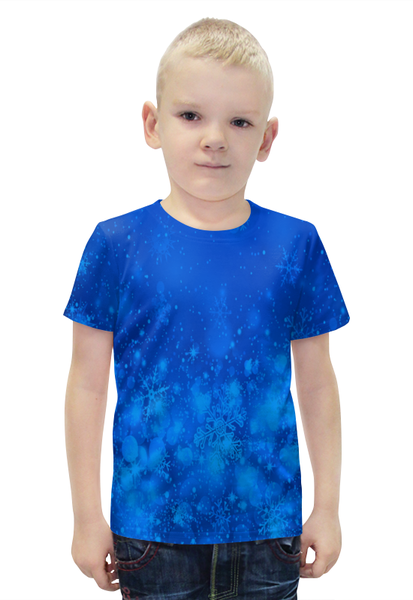 Заказать детскую футболку в Москве. Футболка с полной запечаткой для мальчиков Узор снежинок от THE_NISE  - готовые дизайны и нанесение принтов.
